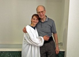 Fred Jewel Baptizes His Student, Dora Hysa